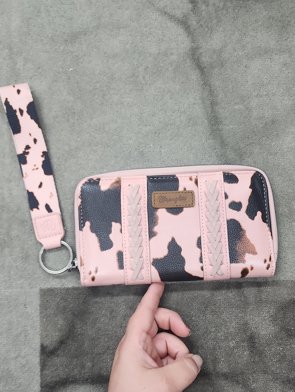 Wrangler Pink and Black Cow Print Wristlet Clutch
